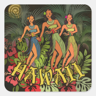 Sticker Carré Hawaii Aloha Palm Hula Art Design