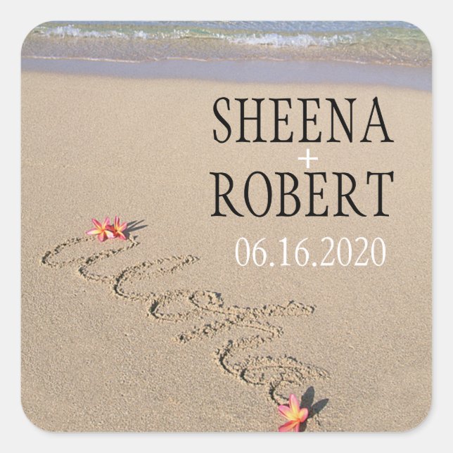 Sticker Carré Hawaii Aloha Plumeria Flower Beach Wedding Custom (Devant)