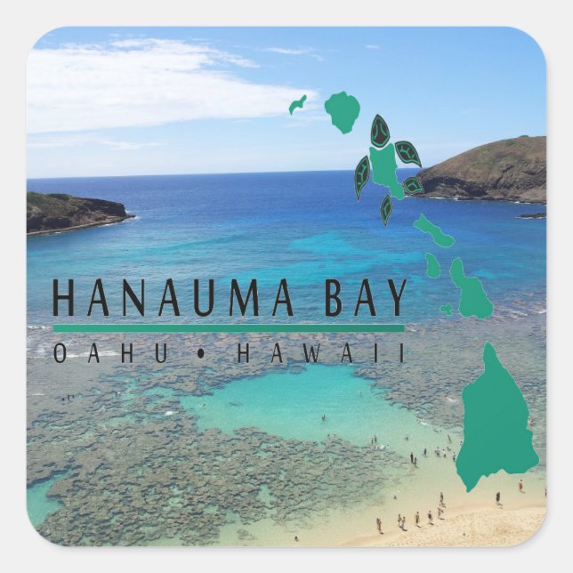 Sticker Carré Hawaii Hanauma Bay Oahu Turtle (Devant)