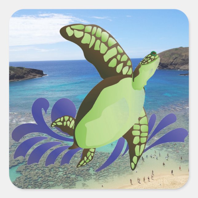 Sticker Carré Hawaii Hanauma Bay Oahu Turtle (Devant)