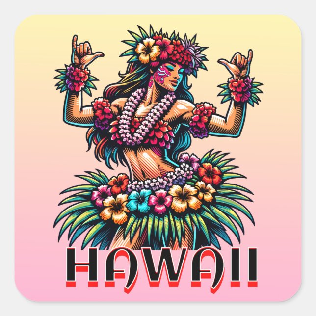 Sticker Carré Hawaii | Hawaiian Hula Dancer (Devant)