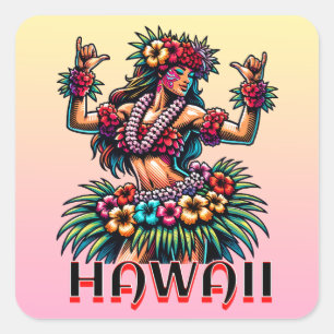 Sticker Carré Hawaii   Hawaiian Hula Dancer