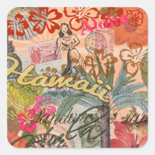 Sticker Carré Hawaii Hula Fleur Voyage Vintage
