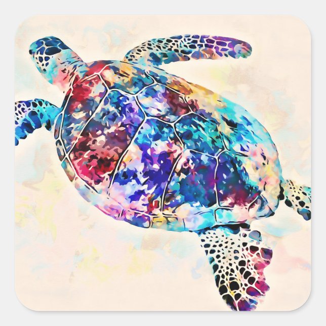 Sticker Carré Hawaiian sea Turtle Watercolor (Devant)
