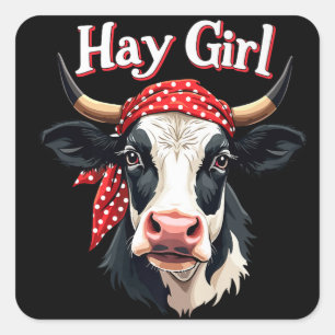 Sticker Carré Hay Girl Farmer Funny Cattle Cow Farm Amateurs