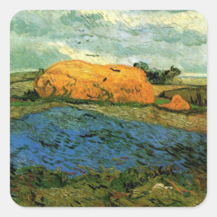 Sticker Carré Haystacks Under a Rainy Sky par Vincent van Gogh