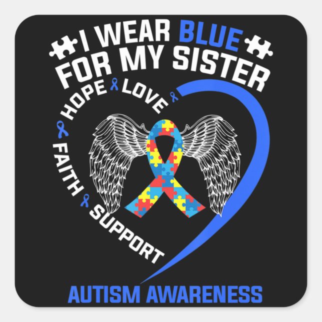 Sticker Carré Heart Ribbon I Wear Blue (Devant)
