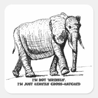 Sticker Carré Heavy Cross-Hatched Elephant