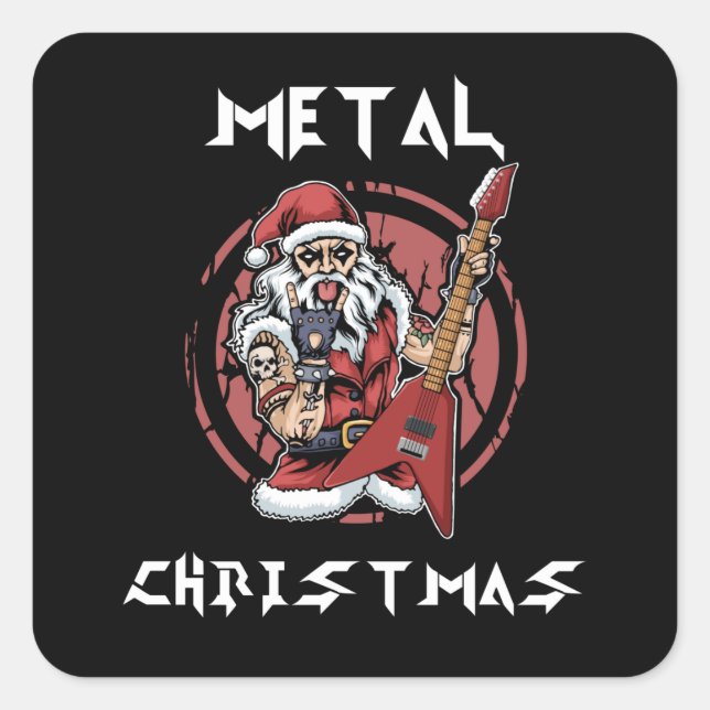 Sticker Carré Heavy metal Christmas Santa Rock Horns Metalhead (Devant)