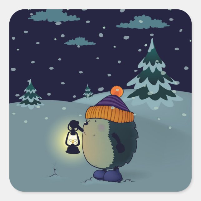 Sticker Carré Hedgehog Jan dans la nuit d'hiver (Devant)
