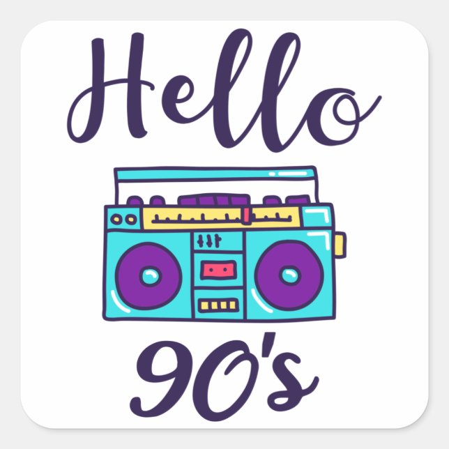 Sticker Carré Hello 90s radio cassette recorder (Devant)