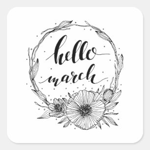 Sticker Carré Hello March Line Art