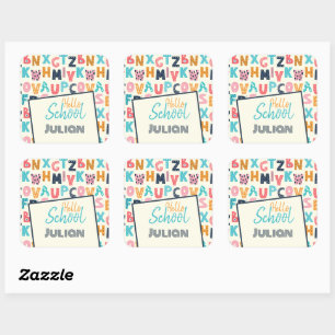 Sticker Carré Hello School' Alphabet avec nom personnalisé