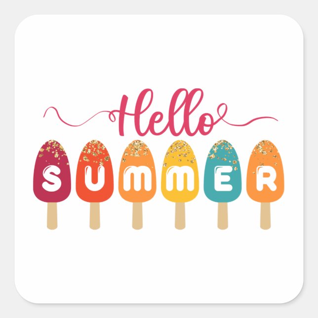 Sticker Carré Hello Summer Colorful Popsicle (Devant)