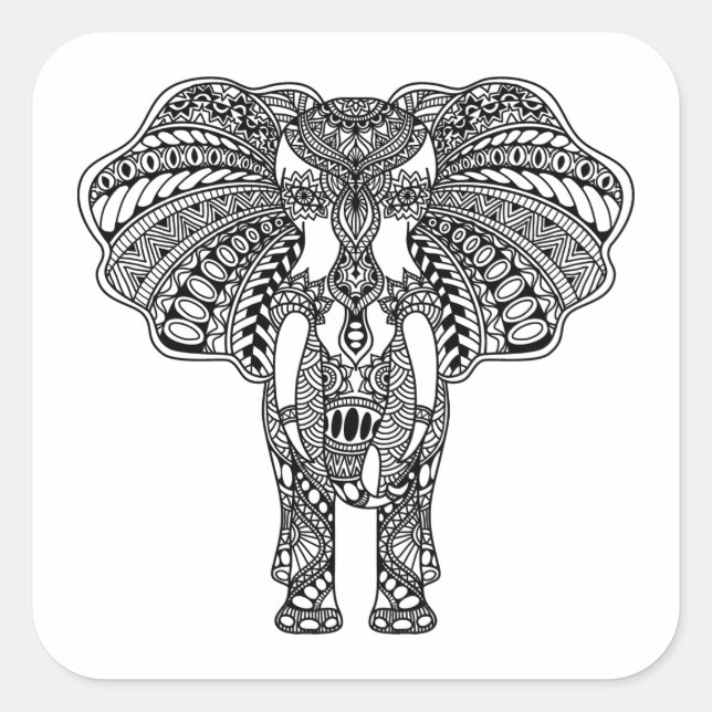 Sticker Carré Henna Mehndi Eléphant indien décoré (Devant)