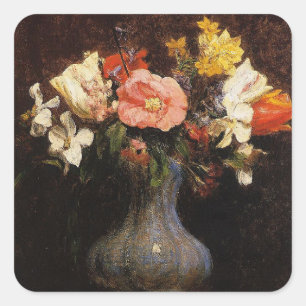 Sticker Carré Henri Fantin-Latour, Fleurs, Camelias, Tulipes