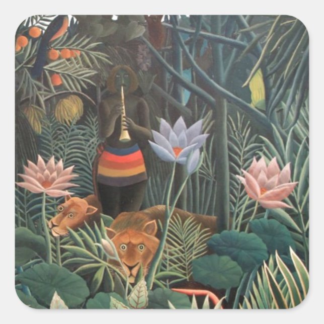 Sticker Carré Henri Rousseau The Dream Jungle Flowers Naive Art (Devant)