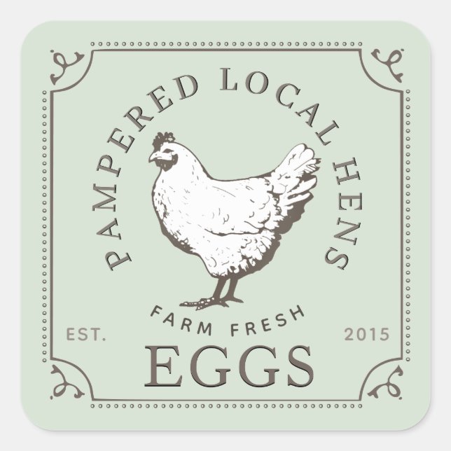 Sticker Carré HENS LOCAL FERME OEUFS FRAIS Pale Green Carton Éti (Devant)