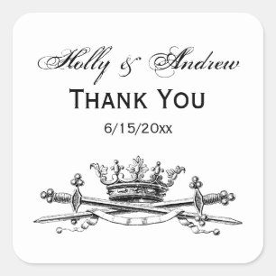 Sticker Carré Héraldique Couronne Croisée Épées Sabres Emblem Cr