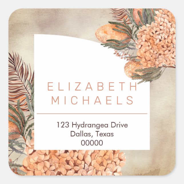 Sticker Carré Herbe de la Pampa | Floraison d'hortensia Adresse  (Devant)