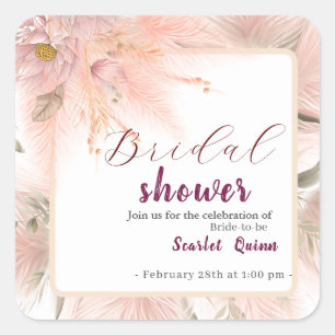 Sticker Carré Herbe de la pampa rose blush moderne pour brunch d