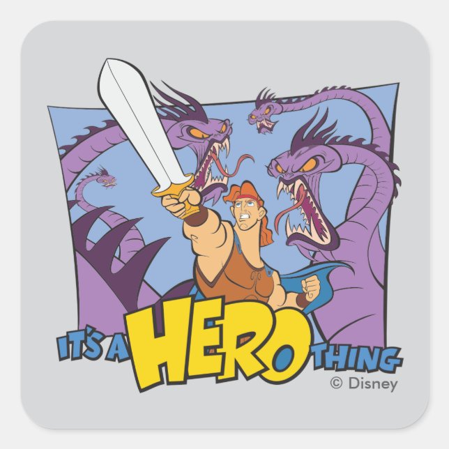 Sticker Carré Hercule contre Hydre - C'est une CHOSE de HÉROS Ca (Devant)
