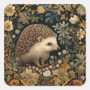 Sticker Carré Hérisson dans le style Forest William Morris