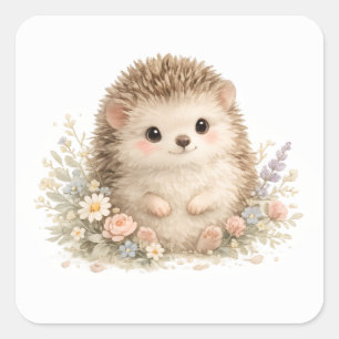 Sticker Carré Hérisson européen adorable dans un jardin 