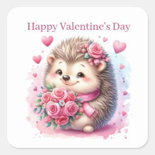 Sticker Carré Hérisson Heureuse Sainte-Valentin mignon