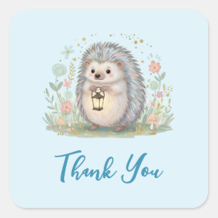 Sticker Carré Hérisson Mignon avec Merci Lanterne