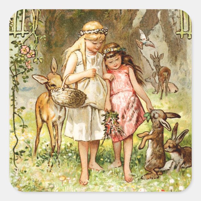 Sticker Carré Hermann Vogel - Blanche neige et rouge Rose (Devant)