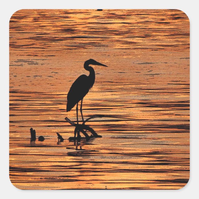 Sticker Carré Héron au coucher du soleil (Devant)