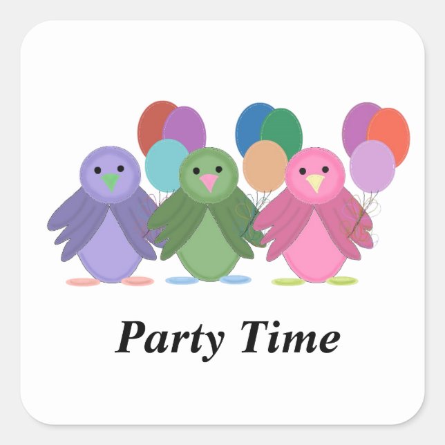 Sticker Carré Heure de la fête des oiseaux et ballons (Devant)