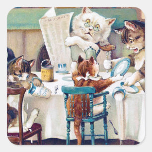 Sticker Carré Heure du petit-déjeuner de chat, Louis Wain