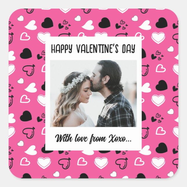 Sticker Carré Heureuse Sainte-Valentin avec carte d'amour (Devant)