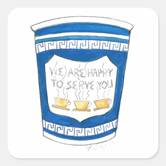 Sticker Carré Heureux De Vous Servir Blue NYC Deli Greek Coffee  (Devant)