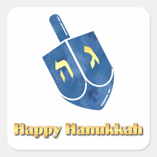 Sticker Carré Heureux Hanoukka Dreidel (Devant)