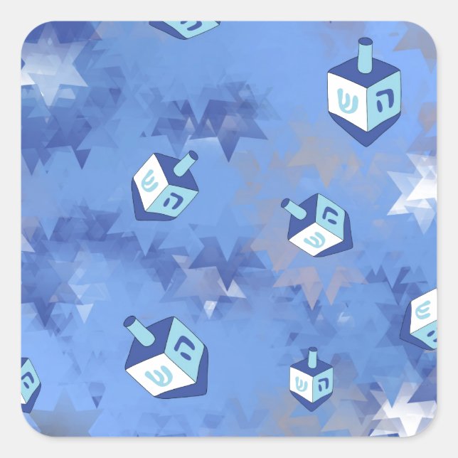 Sticker Carré Heureux Hanoukka Falling Star et Dreidels (Devant)