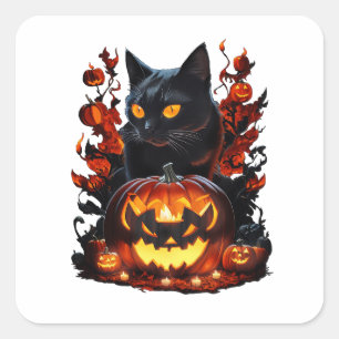 Sticker Carré Hex, le T-shirt chat noir Halloween