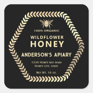 Sticker Carré Hexagon branche or abeille miel pot