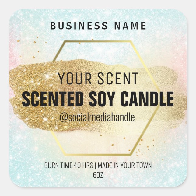 Sticker Carré Hexagramme Pastel Et Or Chandelles De Soy Parfumée (Devant)