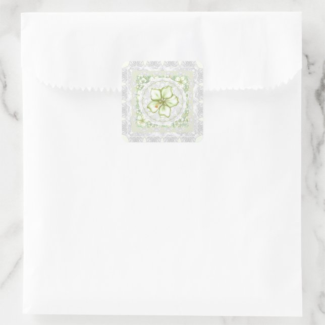 Sticker Carré Hibiscus & dentelle BLANC (Sac)