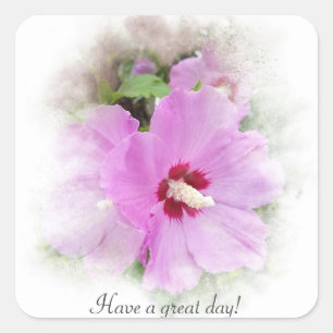 Sticker Carré hibiscus rose