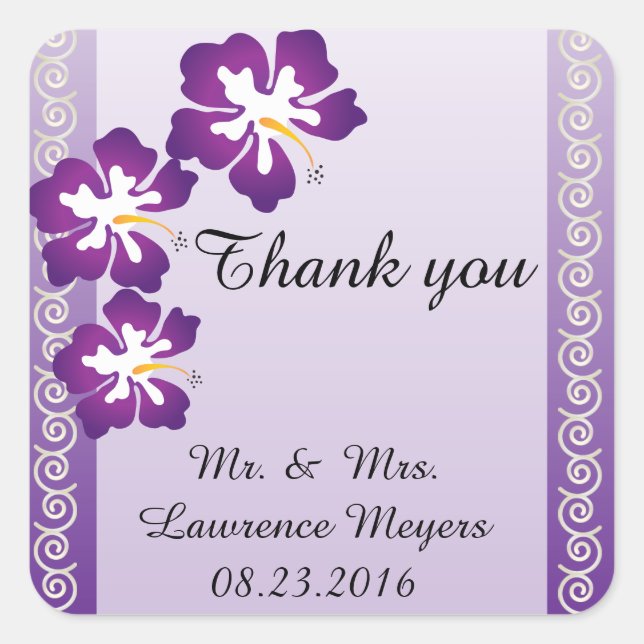 Sticker Carré Hibiscus tropical | Violet (Devant)