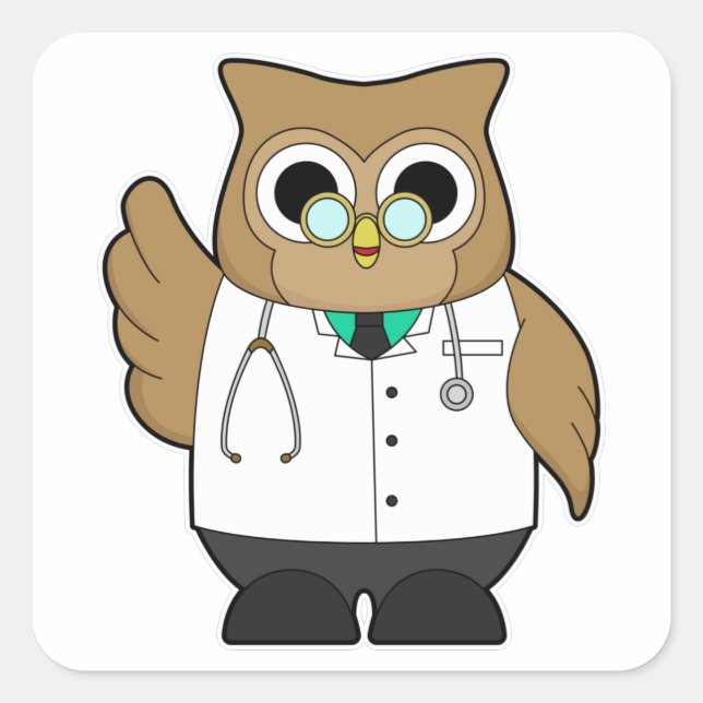 Sticker Carré Hibou comme docteur avec Stétoscope (Devant)