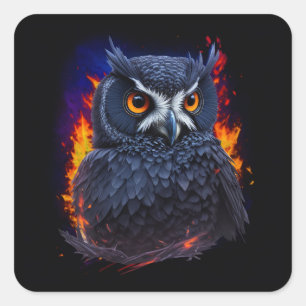 Sticker Carré Hibou, Oiseau De Nuit