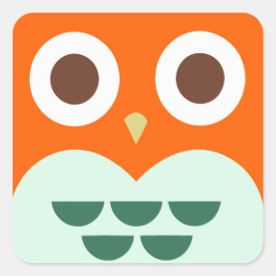 Sticker Carré Hibou orange mignon sur l'arrière - plan vert de