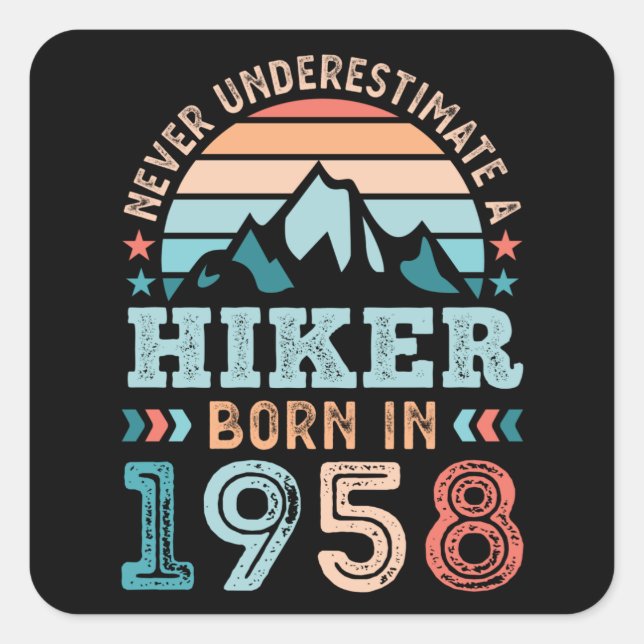 Sticker Carré Hiker né en 1958 70e anniversaire Randonnée Retro  (Devant)