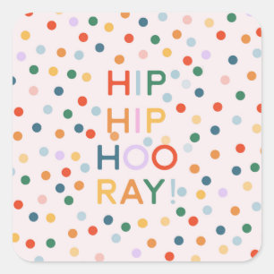 Sticker Carré Hip Hip Hooray Fêtes d'anniversaire