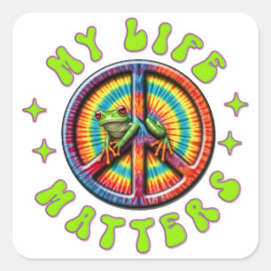 Sticker Carré Hippie Amour Paix La Vie Compte Personnalisé